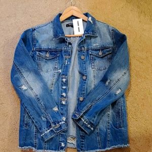 Oversized distressed denim jacket